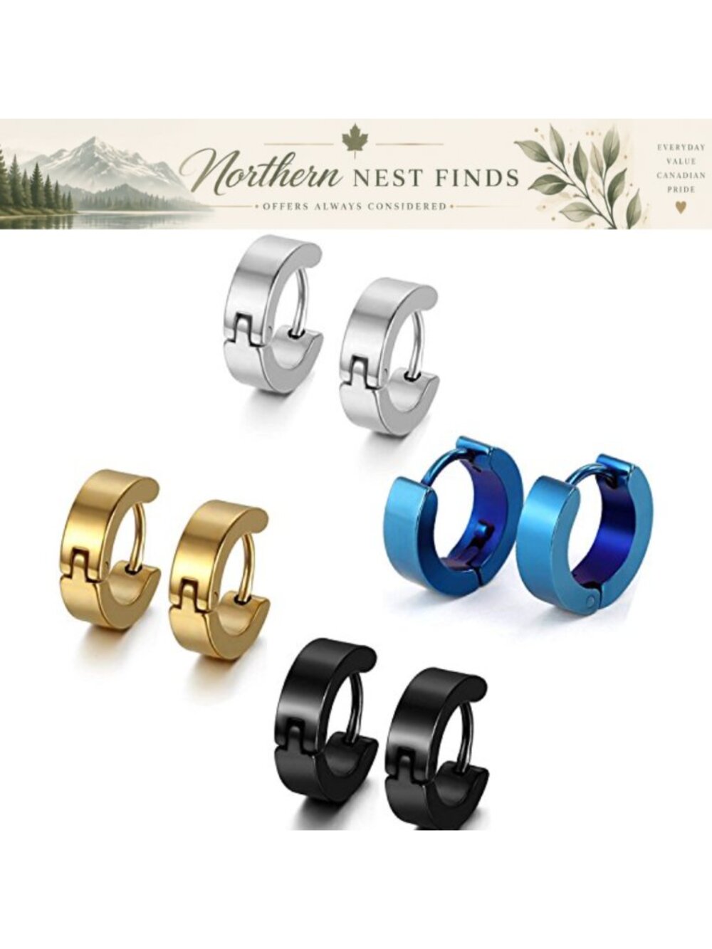 Stainless Steel Mens Small Hoop Huggie Hinged Earrings Set 4mm Hypoallergenic